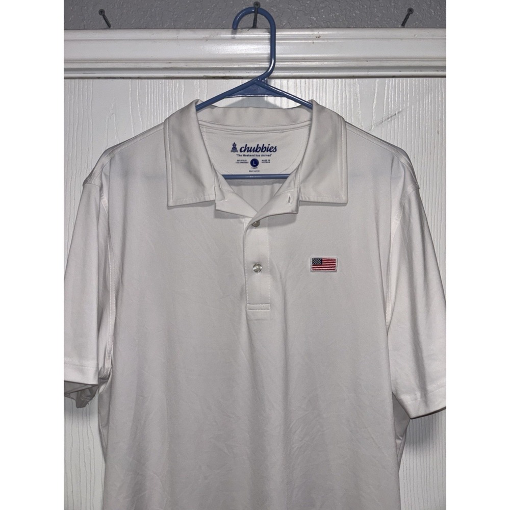 Chubbies Golf Polo Mens Large White Shirt Stretch Performance USA Flag